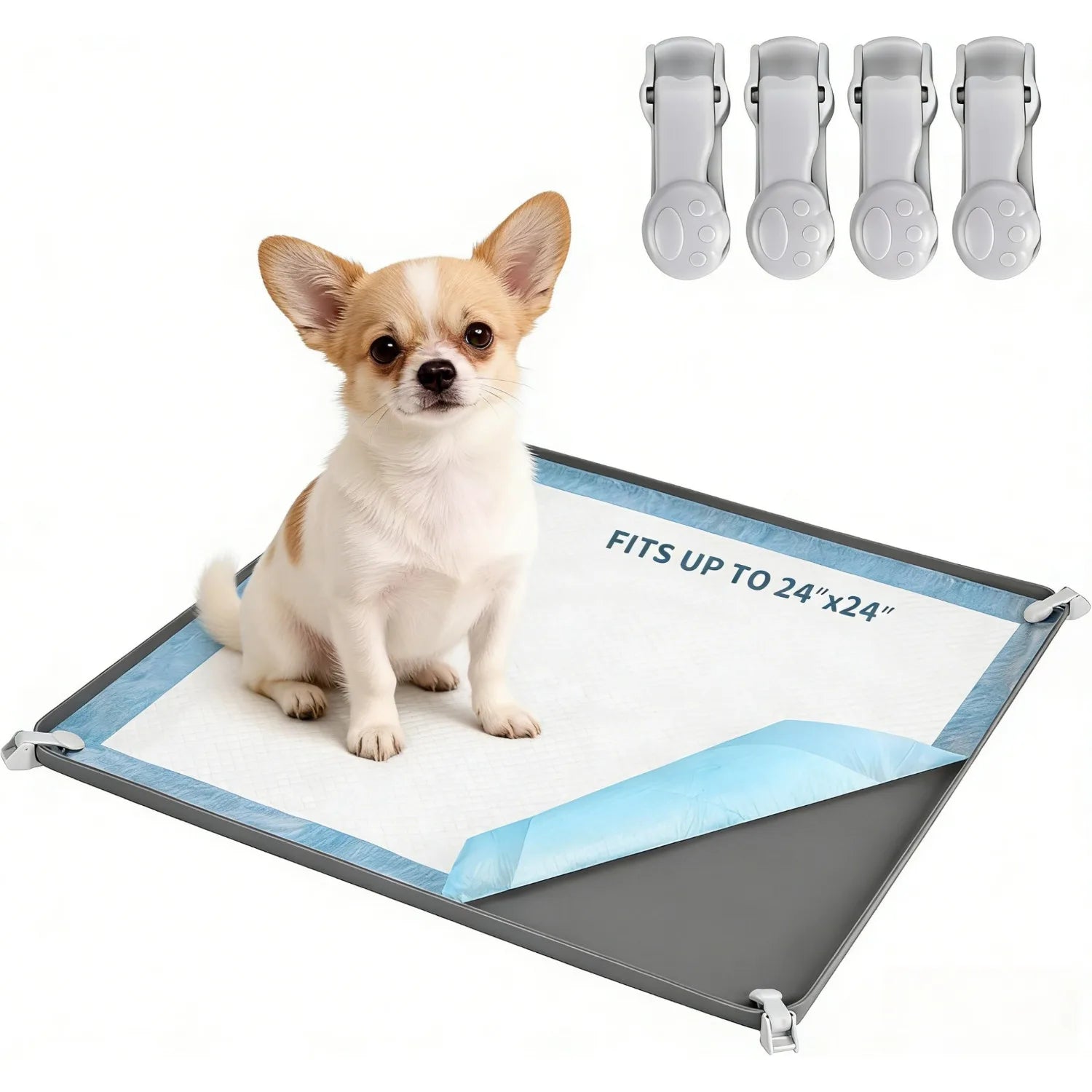Silicone Dog Potty Pad Holder with High Sides Anti-Overflow Design for Small Medium Dogs Includes Disposable Pee Pads