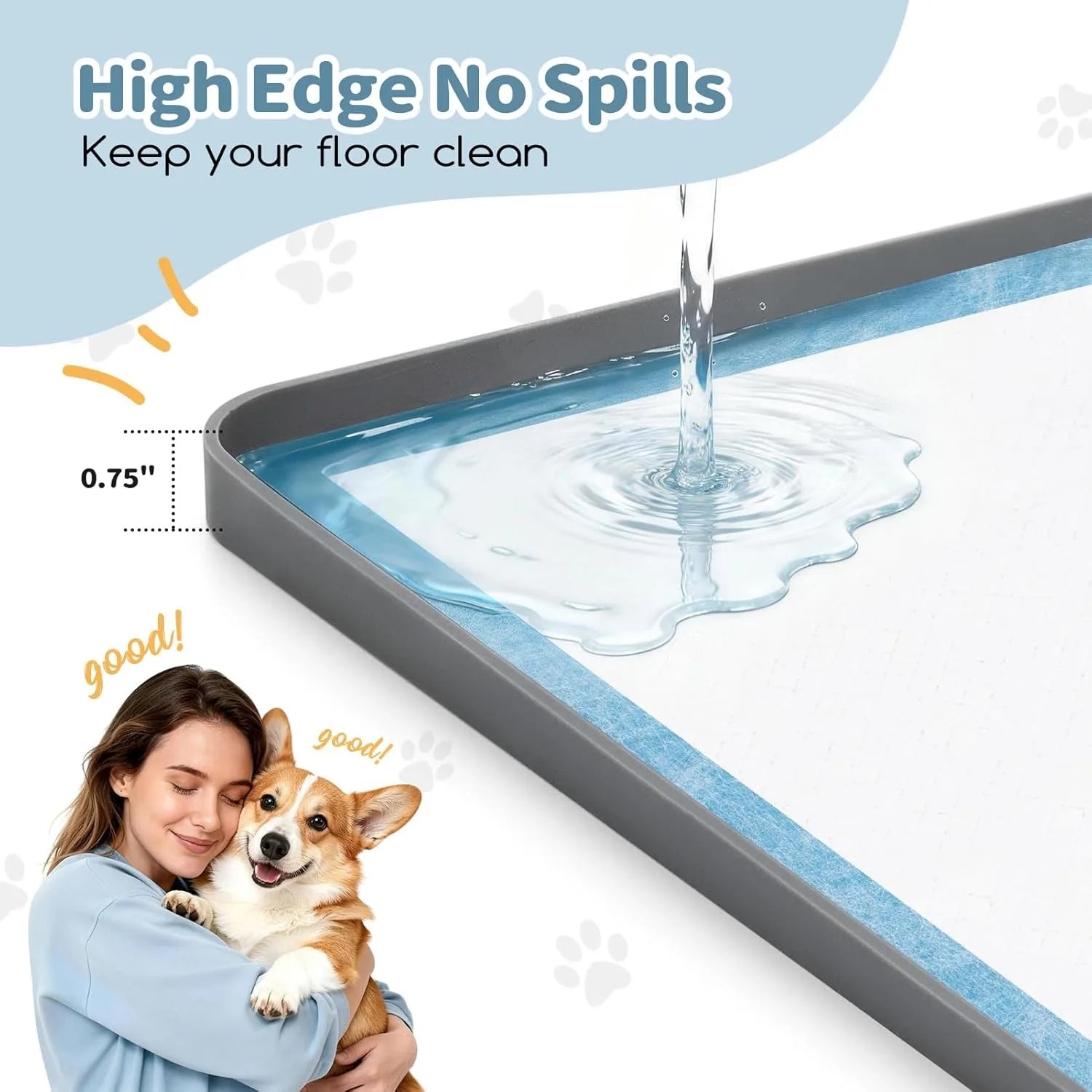 Silicone Dog Potty Pad Holder with High Sides Anti-Overflow Design for Small Medium Dogs Includes Disposable Pee Pads