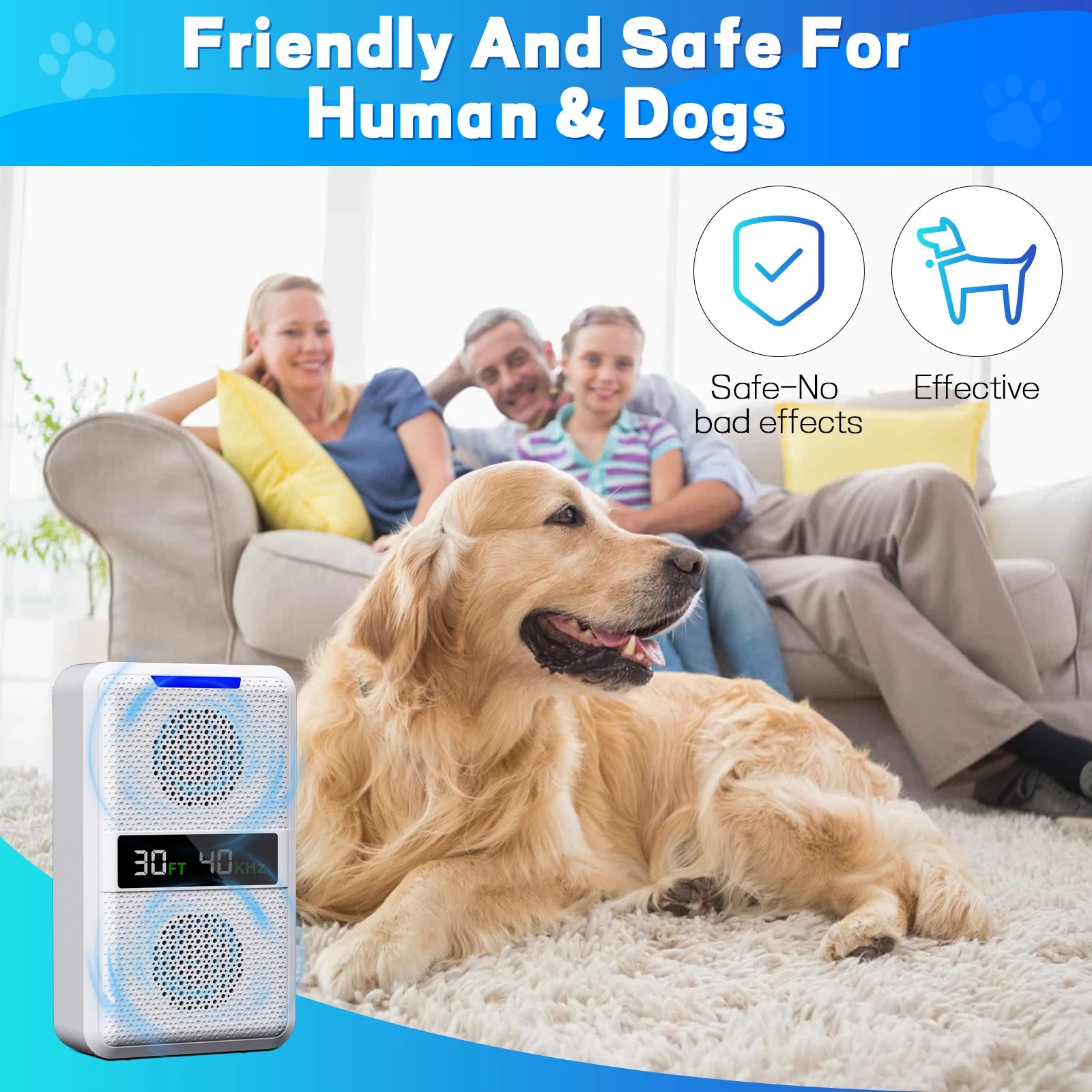 Ultrasonic Anti Barking Device 30FT Range Dog Bark Control Deterrent with LED Display 3 Frequencies Rechargeable Training Tool